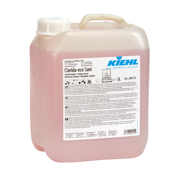5-Liter-Kanister des Clarida-eco Sani Desinfektionsreinigers in umweltfreundlicher Formel.