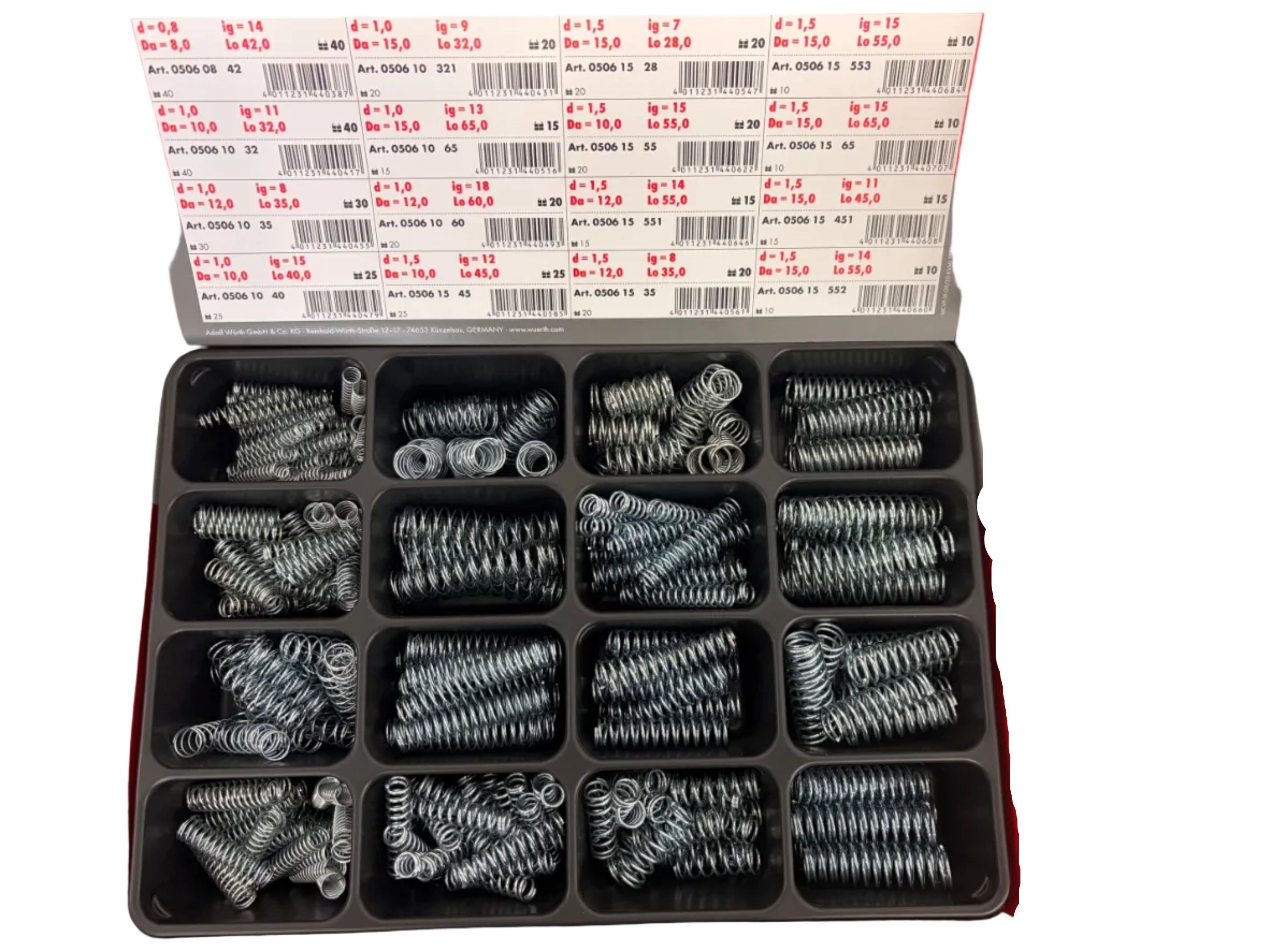 Druckfedern Sortiment 335‑teilig – DRKFED‑SOKO‑DIN2095‑A2K