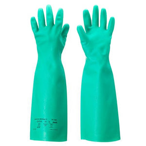 Schwarze Nitrilhandschuhe der Größe 9 mit nahtlosem Design und texturiertem Griff.