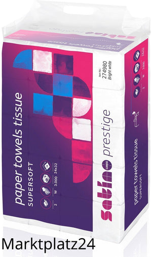 Handtuchpapier Satino Prestige, 24x32cm, 2lg, hochweiß, Zellstoff, 25x120 Tü/Krt. - Marktplatz24