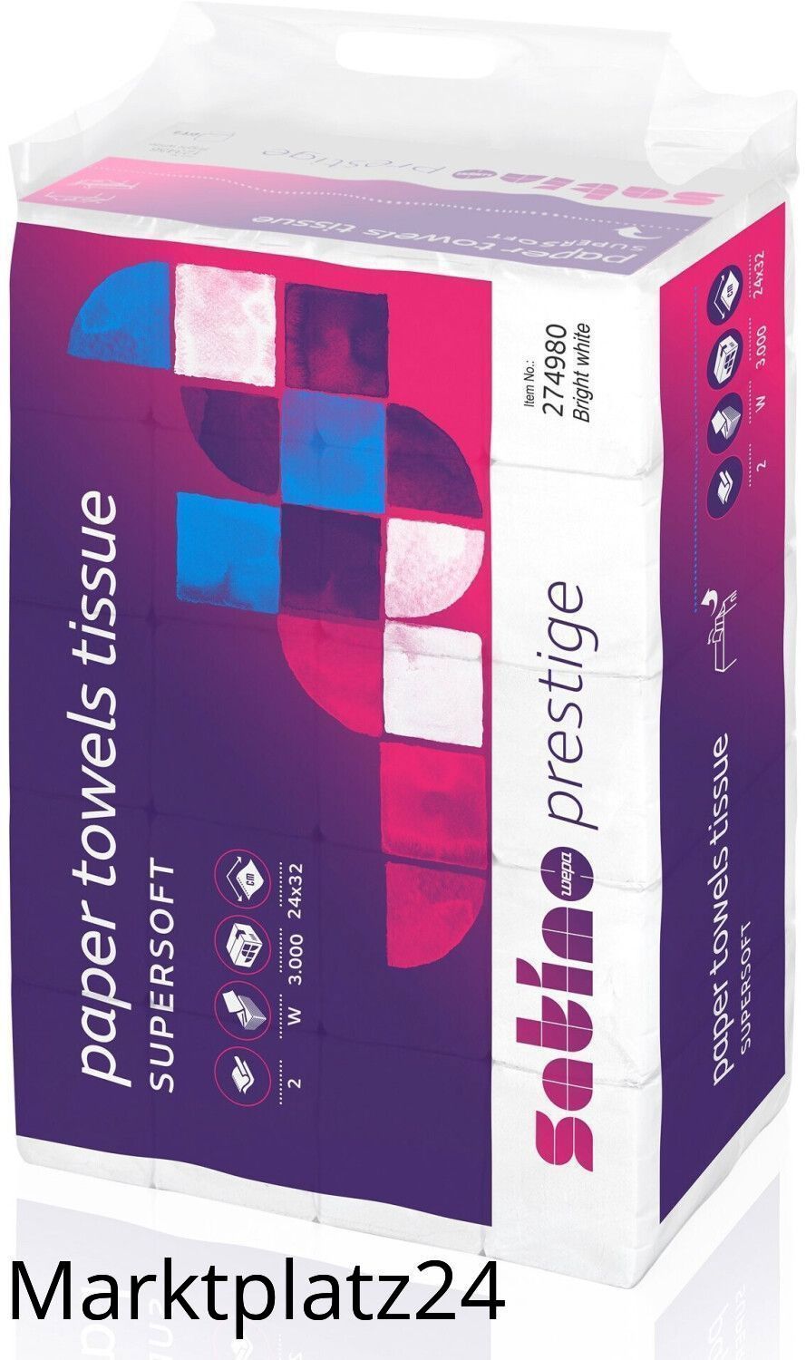 Handtuchpapier Satino Prestige, 24x32cm, 2lg, hochweiß, Zellstoff, 25x120 Tü/Krt. - Marktplatz24