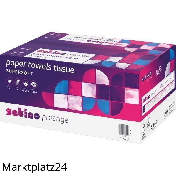 Handtuchpapier Satino Prestige, 25x23cm, 2lg, hochweiß, Zellstoff, 20x150 Tü/Krt. - Marktplatz24