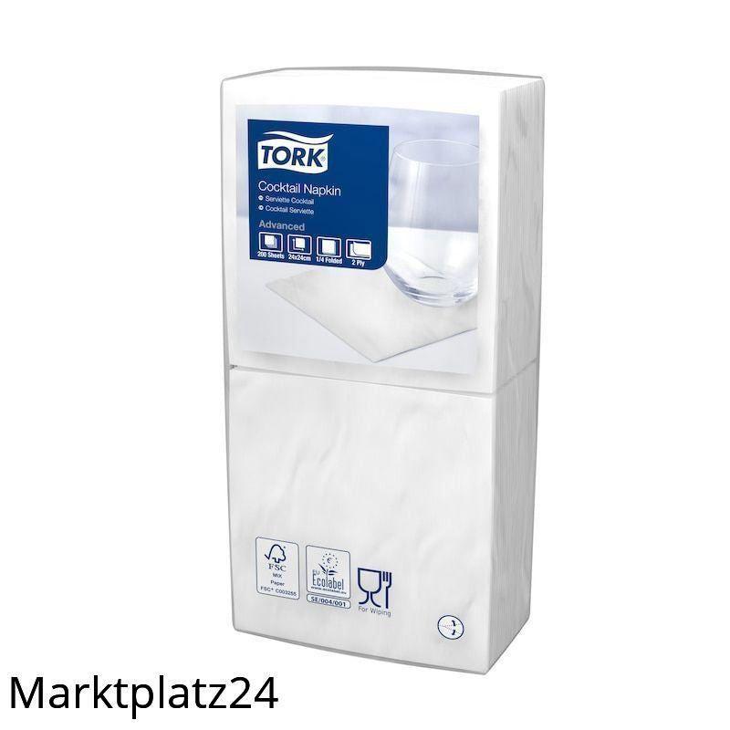 Tork Cocktailserviette 2lg, 24x24cm, weiß, 1/4Falz, 12x200 St/Krt. - Marktplatz24