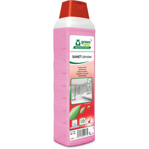 Eine 1L Flasche Sanet Zitrotan Zitronensäure Reiniger in Rosa.