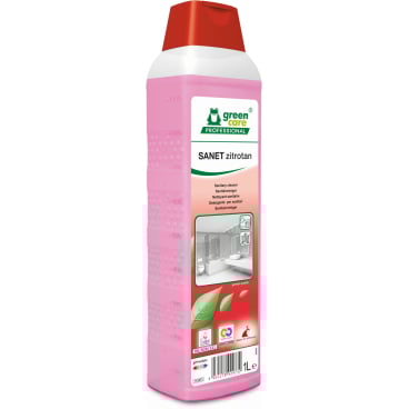 Eine 1L Flasche Sanet Zitrotan Zitronensäure Reiniger in Rosa.