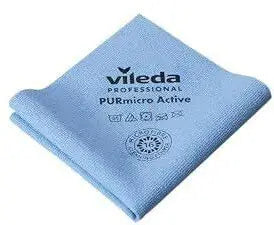 Ein blaues Vileda PURmicro Active Mikrofaser-Reinigungstuch.