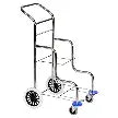 Verchromtes Stahlgestell mit Rädern für Reinigungssysteme.