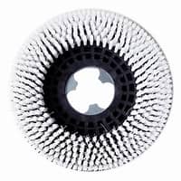 Eine runde Schrubbürste mit weißen Borsten und schwarzem Zentrum.