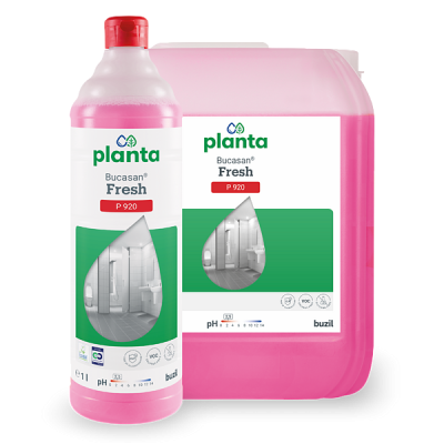 Bucasan Fresh 10L Kanister mit pinker Flüssigkeit und weißem Etikett.