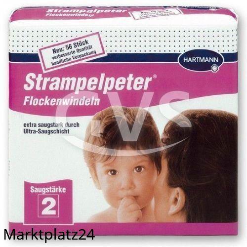 Strampelpeter Flockenwindeln, weiß/lila, Saugstärke 2, 35x11cm, 56 St/Pk. - Marktplatz24
