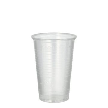 Klarer Trinkbecher aus Polypropylen mit 0,2l Fassungsvermögen und 9,9cm Höhe.