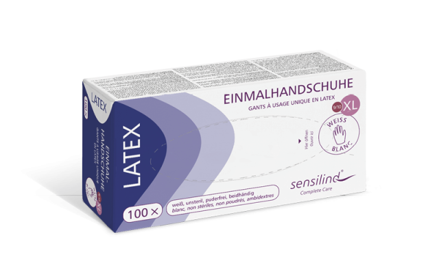Sensilind Latex Einmalhandschuhe XL – Weiß, Puderfrei, 100 St/Box