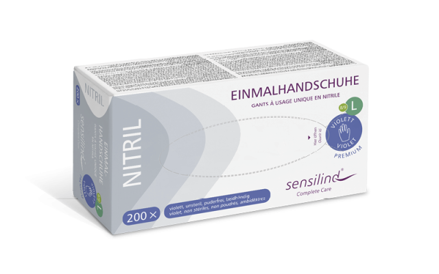 Sensilind Nitril Einmalhandschuhe Premium – Violett, Größe L, 200 Stück