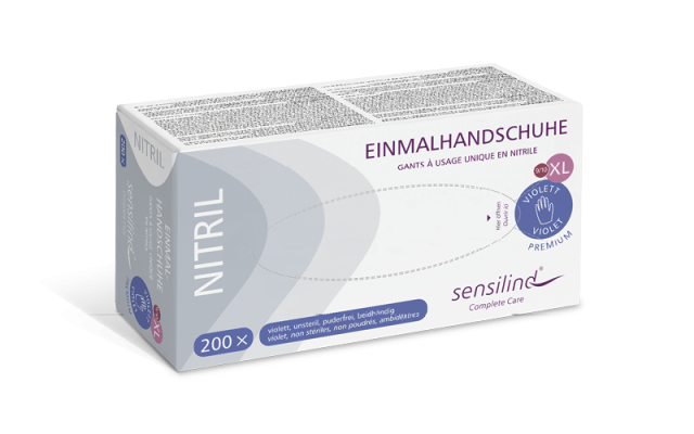 Box of 200 violet XL Nitril disposable gloves from Sensilind.