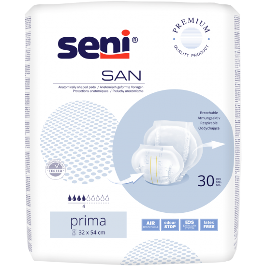Einweg-Inkontinenzhose Seni San Prima Gr.1 in einer Packung mit 30 Stück, atmungsaktiv und hautfreundlich.