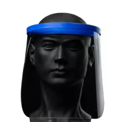Gesichtsschild mit transparentem, auswechselbarem Schild in Blau und verstellbarem Gummiband.