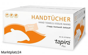 TAPIRA plus Handtuchpapier, 2lg, 24x21cm, V-Falz, hochweiß, Zellstoff, 3990 Bl. - Marktplatz24