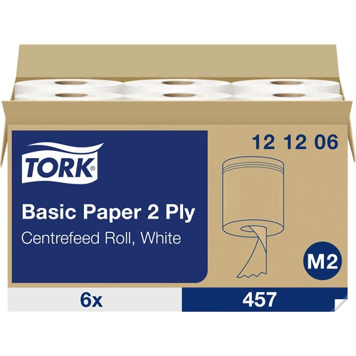 Weiße Tork Papierwischtücher Standard, 20x35 cm, 2-lagig, perforiert, 6 Rollen im M2 System