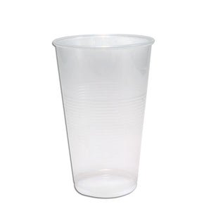 Transparenter PP-Trinkbecher mit 200 ml Fassungsvermögen und gerippter Oberfläche.