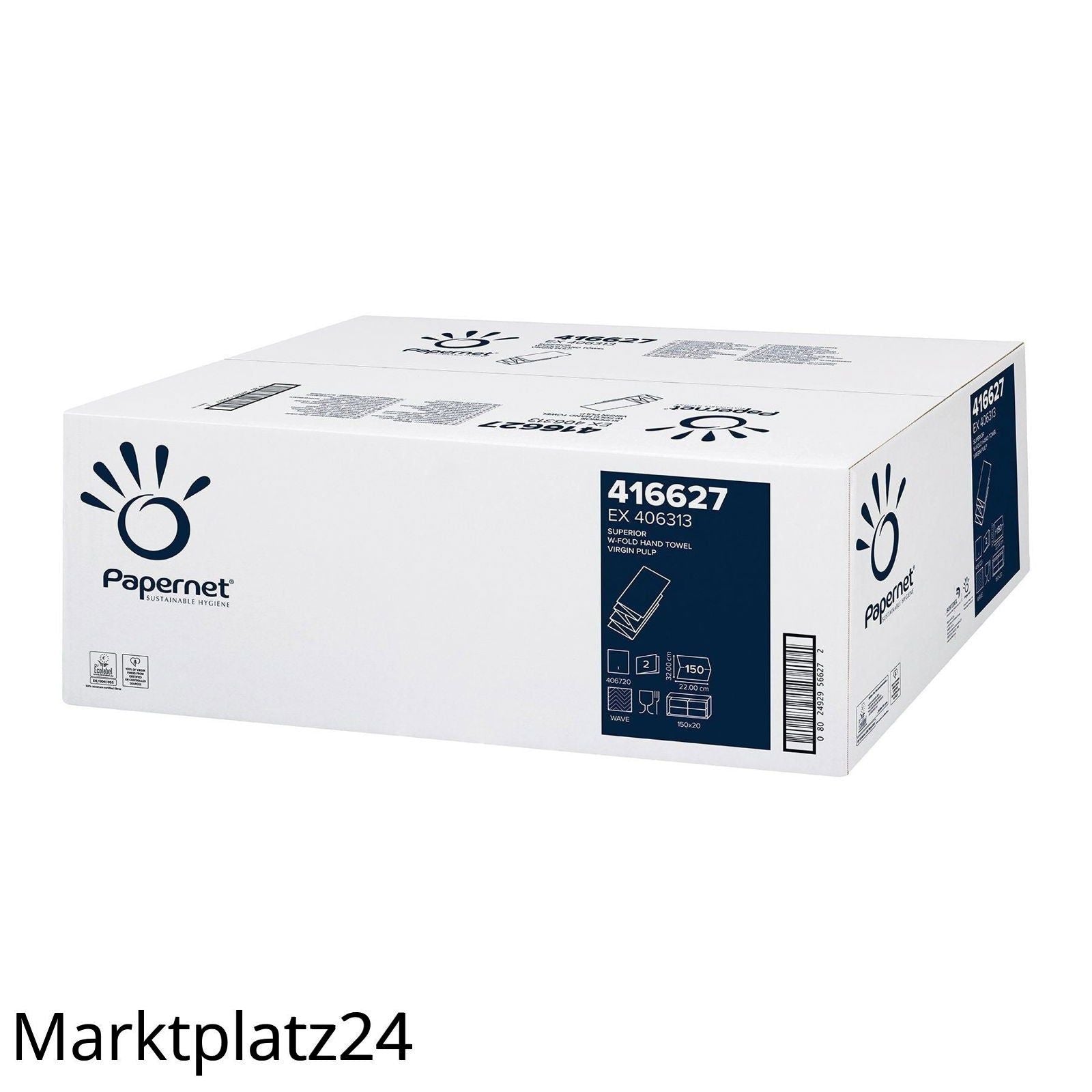 Handtuchpapier, 22x32cm, 2lg, W-Falz, Zellstoff, 20x150 Tü/VE - Marktplatz24