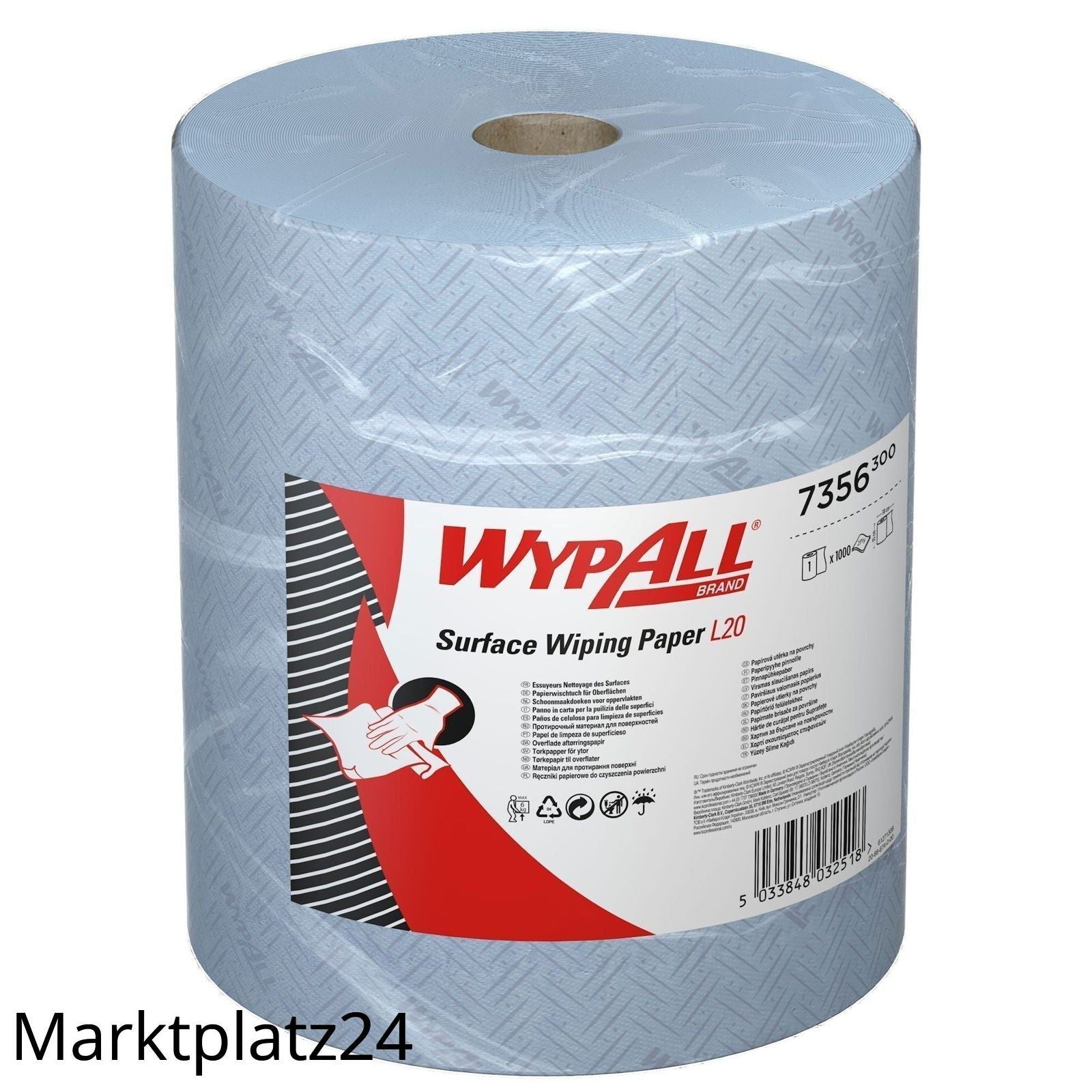 WYPALL L20 Essential Wischtücher, Großrolle, 35x39cm, 2lg, blau, 1000 Bl. - Marktplatz24
