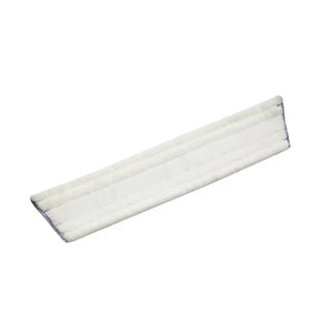 Ein weißer Mikrofaser-Wischmopp mit blauen Nähten.