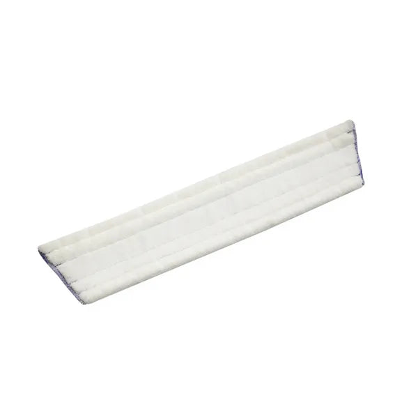 Ein weißer Mikrofaser-Wischmopp mit blauen Nähten.