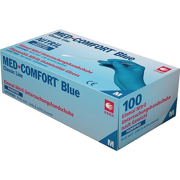 Med-Comfort Blue Nitrile Examination Gloves, powder-free, blue, non-sterile, size XL, 100 pcs/box