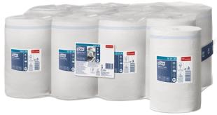 Weißes, unperforiertes Papierwischtuch, 21,5 cm breit, 275 m lang, in einer Packung mit 6 Rollen.