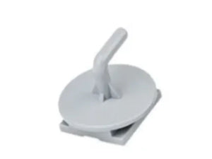 Grauer Hakenclip für Reinigungswagen mit rundem Aufsatz.