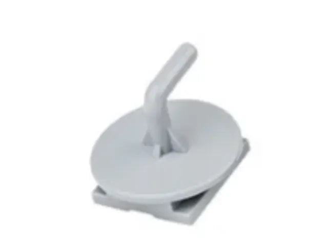 Grauer Hakenclip für Reinigungswagen mit rundem Aufsatz.