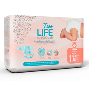 Free Life by bébé cash new born diapers, size 1, 28 count.
