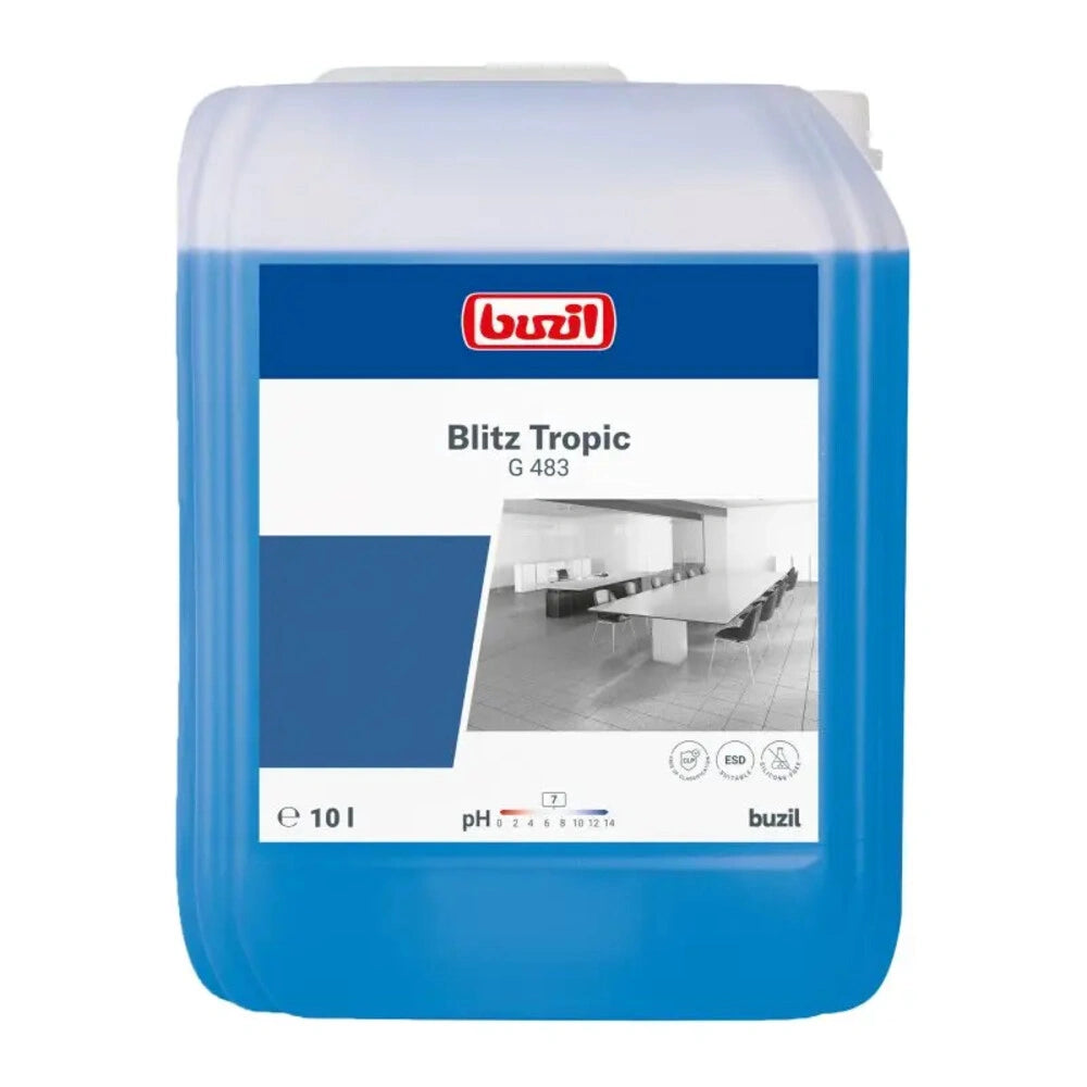 10L Kanister "Blitz-Tropic" mit tropischem Duft und umweltfreundlicher Reinigungsformel.
