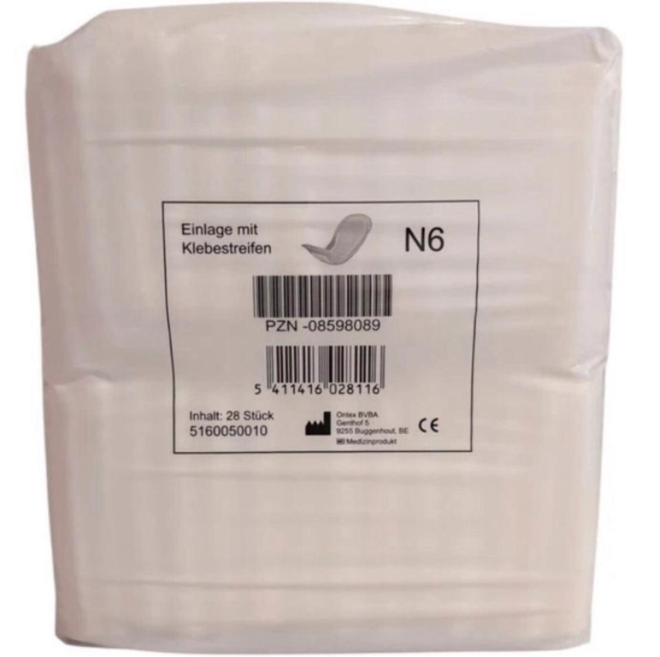 Inkontinenz Einlagen N6 mit Klebestreifen, 28 Stück.