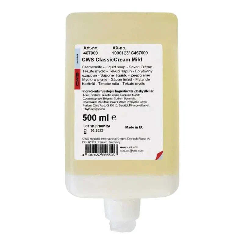 CWS Hygiene Seifencreme Extra mild in 500ml bottle with creamy texture for sensitive skin care