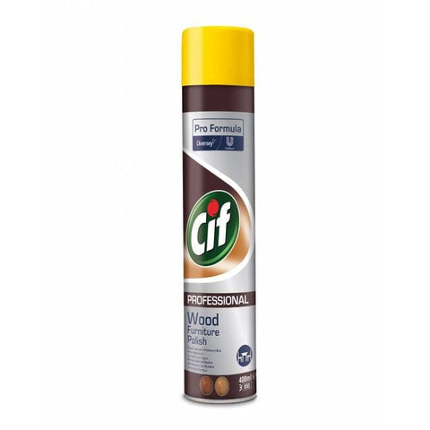 Cif PF Wood Furnit Polish in a 0.4L bottle for cleaning and polishing wooden furniture.