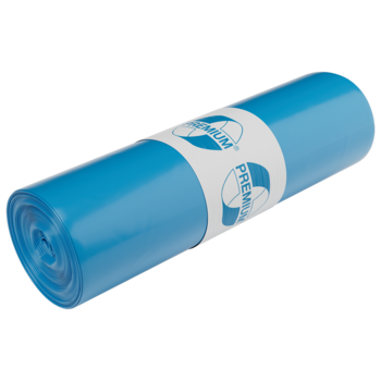Rolle mit 25 blauen 70L LDPE Müllbeuteln mit 60my Stärke.