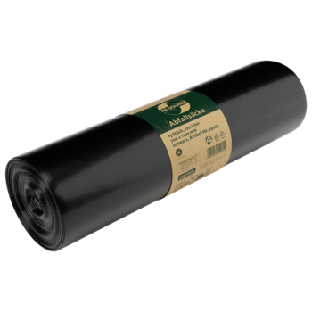 Schwarze 120L Abfallsäcke aus Recycling-LDPE, 700x1100mm.