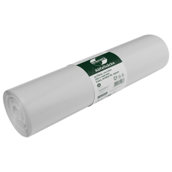 Rolle transparenter Abfallsäcke aus Recycling-LDPE, 120 Liter.