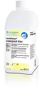 2-Liter-Flasche Neodisher compact klar, eine klare Reinigungslösung für gewerbliche Spülmaschinen.