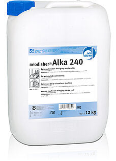 25 kg Kanister Neodisher Alka 240, ein alkalischer Reiniger für gewerbliche Spülmaschinen.