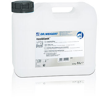 5L Kanister mit ergonomischem Griff, klarer Flüssigkeit und umweltfreundlichem Reinigungsetikett.