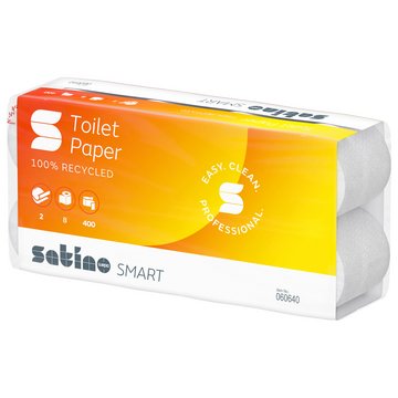 Waschraum -Toilettenpapier Satino Smart, 2lg, 9,5x11cm, 250 Blatt, weiß, Recycling, 8x8 Ro/VE