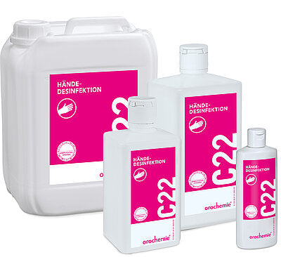 5L Kanister mit C 22 Händedesinfektion, klarer Flüssigkeit in einem praktischen Behälter.