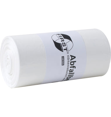 كيس نفايات FIRST PLUS، LDPE، 80 لتر، أبيض، 630×850 مم، 12 مليون، 40 قطعة/لفة.