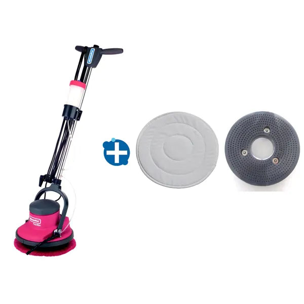 Cleanfix FloorMac Einscheibenmaschine mit 33 cm Arbeitsbreite und Zubehör.