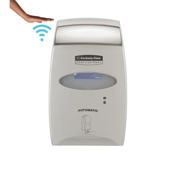 Kimberly-Clark elektronischer Schaumseifenspender in Chrom mit berührungsloser Bedienung.
