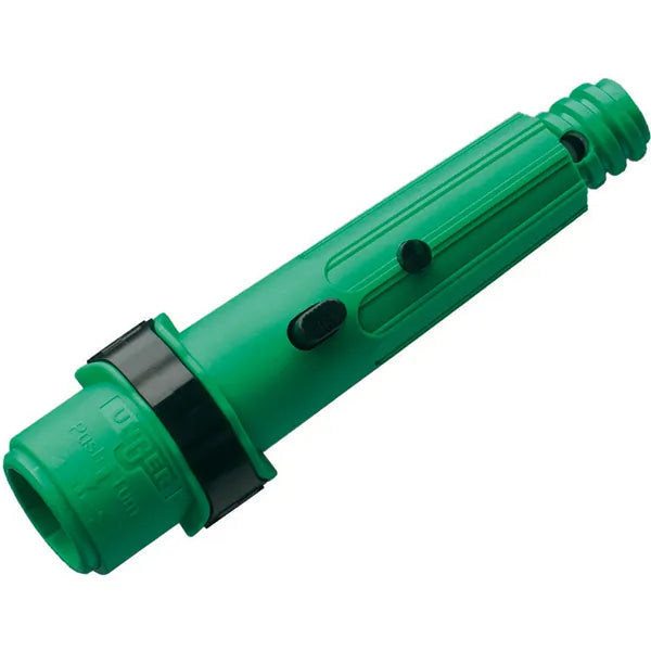 Grüner Kunststoff-Sicherheitskonus mit schwarzen Knöpfen und Ringen.