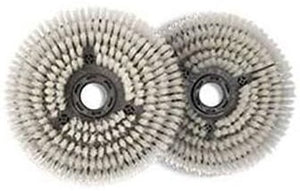 Zwei runde Scheuerbürsten mit robusten Borsten und einem Durchmesser von 22,5 cm.