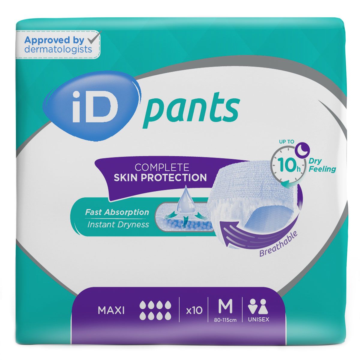 iD Pants Maxi Einweg-Inkontinenzhose lila Größe M, 10 Stück